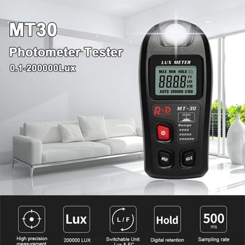 NOVO R&D MT30 Lux Meter 0~kot 200 000 lux Luč Meter Illuminometer Lux/fc Fotometer Tester Okoljsko Testiranje Črne Luxmeter
