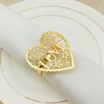 30pcs/veliko Vroče prodaje napkin prstan v obliki srca votlih napkin sponke zlati napkin obroč poroka, Valentinovo tabela dekoracijo