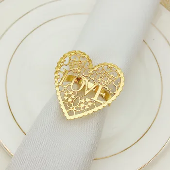 30pcs/veliko Vroče prodaje napkin prstan v obliki srca votlih napkin sponke zlati napkin obroč poroka, Valentinovo tabela dekoracijo
