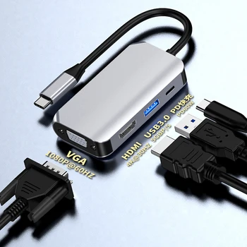 Nov USB C Hub 4 v 1, USB, C, USB 3.0, 60 W PD VGA 4K HDMI Adapter 5Gbps 1080P VGA Napajanje Dostave Adapter za PC Prenosni Telefon