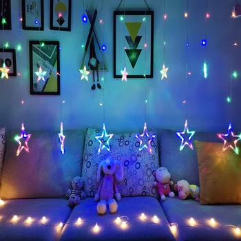 Božični Luči Festoon LED Niz Star Garland na Okno Zavese Notranja Drevo Dekoracijo Poroke Lučka