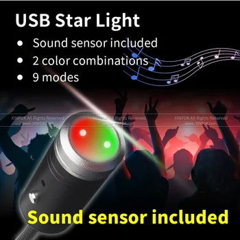 Xinfok Mini 7-Način Zvezdnato Svetlobe Vzdušje Projektor Svetlobe LED Star Luč za Avto Strop Rdeče in Vijolično