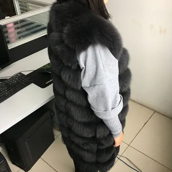 Maomaokong 88 cm dolge naravne lisica krzno modni telovnik brez rokavov krzno jakno plašč toplo ženski slim park jakna