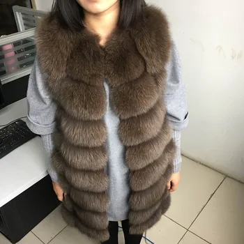 Maomaokong 88 cm dolge naravne lisica krzno modni telovnik brez rokavov krzno jakno plašč toplo ženski slim park jakna