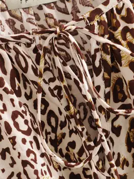 2020 Bohemia Vezna navzgor Proti vratu Kaki Leopard Obleko Etnične Ženska Tassel Kravato lok Sashes Flare Kratek Rokav Obleke Počitnice na Plaži