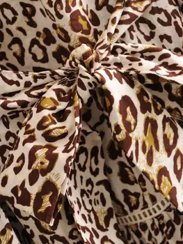 2020 Bohemia Vezna navzgor Proti vratu Kaki Leopard Obleko Etnične Ženska Tassel Kravato lok Sashes Flare Kratek Rokav Obleke Počitnice na Plaži