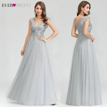 Sparkle Siva Večerne Obleke Vedno Precej EP00702 A-Line Double Proti-Vrat Til Sequined Elegantne Dame Halje Vestidos Formalno Mujer