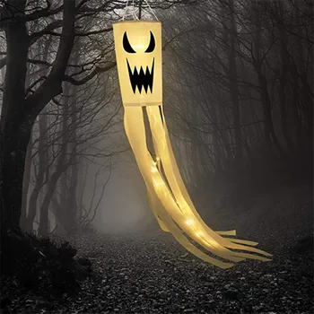 2Pcs Halloween Okraski Duha Windsock LED Luči Visi Sablastan Ghost Zastavo Veter Darkice za vsako. Dvorišče Stranka Rekviziti