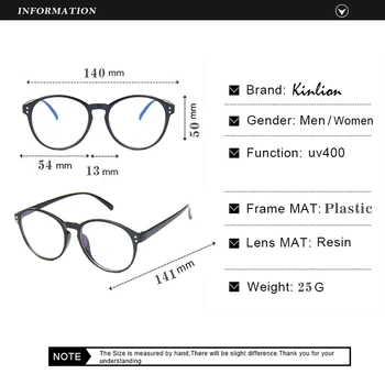 Kinlion Krog Očal Okvir Ženske Moški Pregleden Velik Okvir Očal Je Klasičen Retro Vintage Očala Okvir Mens Očal Okvir