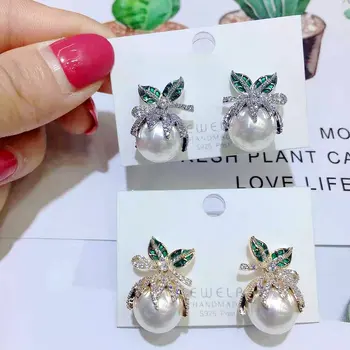 SINZRY Čisto Nov eleganten simulirani pearl cirkon cvet poročne stud uhani sodobni korejski eleganten nakit
