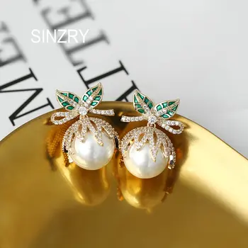 SINZRY Čisto Nov eleganten simulirani pearl cirkon cvet poročne stud uhani sodobni korejski eleganten nakit