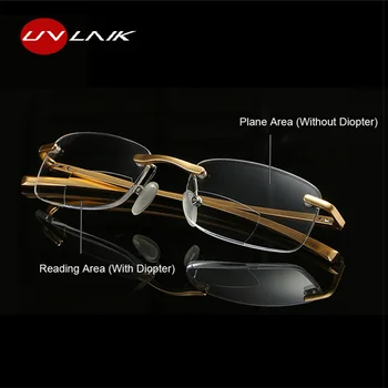 UVLAIK Rimless Bifocal Obravnavi Očala Moški Ženske brez okvirjev Zlitine Okvir Dioptrije Presbyopic Očala +1.0 1.5 2.0 2.5 3.0 3.5