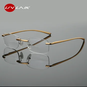 UVLAIK Rimless Bifocal Obravnavi Očala Moški Ženske brez okvirjev Zlitine Okvir Dioptrije Presbyopic Očala +1.0 1.5 2.0 2.5 3.0 3.5