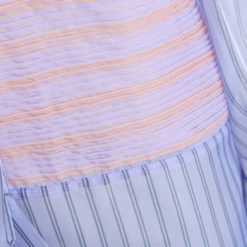 CHICEVER Priložnostne Prugasta Bluze Za Ženske River Dolg Rokav Mozaik Ruffles Prevelik Elegantne Srajce Ženski Modi Nove Jeseni