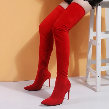 Ženske čevlje, ženska, plus veliko veliko 35-43 velikost nad kolena čevlji tanke visoke pete seksi stranka čevlji elastična botas de mujer 2019