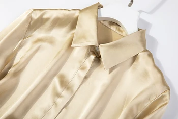 Ženske Čista Svila 16 mm Saten Svila Rokavi Top Bluzo Belovrati Gumb navzdol urad za delo champange M L XL JN139