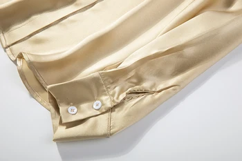 Ženske Čista Svila 16 mm Saten Svila Rokavi Top Bluzo Belovrati Gumb navzdol urad za delo champange M L XL JN139