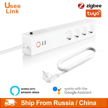 ZigBee Smart Power Trakovi EU/UK,UseeLink Pametne Moči Bar Več Vtičnice, Podaljšek Kabel z 2 USB in 4 AC Svečke za Tuya