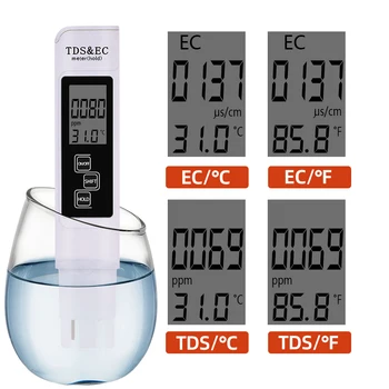 10pcs Digitalni Kakovosti Vode TDS-ES Tester Temperatura Ročni Čistost Pitne Vode ES Tester za Akvarij Bazen 40% popusta