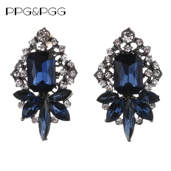 PPG&PGG Debelo dobre kakovosti modra kristal uhan Novo steklo izjavo moda Earings za ženske