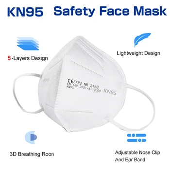 Mascarillas FFP2 Masko CE KN95 Usta Masko 5 Plasti Filter Zaščitni Zdravstveni Dihanje 95% Masko za Enkratno uporabo Masko za Prah