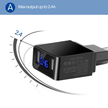 Powstro Dvojno USB Telefon Polnilnik LED Zaslon Tok Max 2.4 Pametno Hitro Polnjenje Mobilnih Polnilnik za iPhone, Samsung