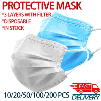 10-200 KOS za Enkratno uporabo Zaščitne Maske Mascherine za boj Proti onesnaževanju 3-slojna s Filtrom, Usta, Obraz Maske Mascarillas Dustproof Masko