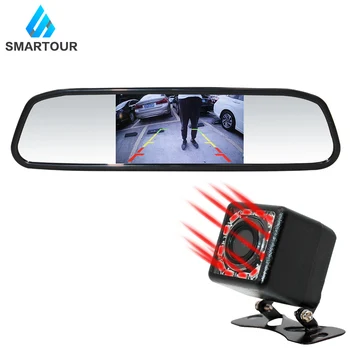 Smartour Avto obračanje fotoaparat priključite z LED luči nepremočljiva pogled od zadaj parkirni slike rearview mirror sistem