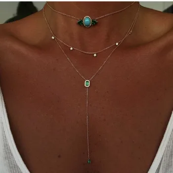 Dolgo lariat Y ogrlica geometrijske čar zelena kubičnih cirkonij eleganco preprosta modna ženske ovratnik verige