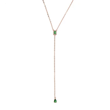 Dolgo lariat Y ogrlica geometrijske čar zelena kubičnih cirkonij eleganco preprosta modna ženske ovratnik verige