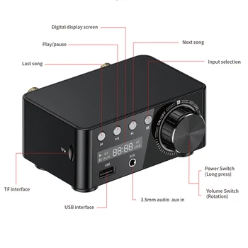 50WX2 Bluetooth 5.0 Moč Mini Ojačevalnik TPA3116 Sprejemnik Stereo Home Car Audio Amp USB U-disK TF Glasbene Kartice Igralec