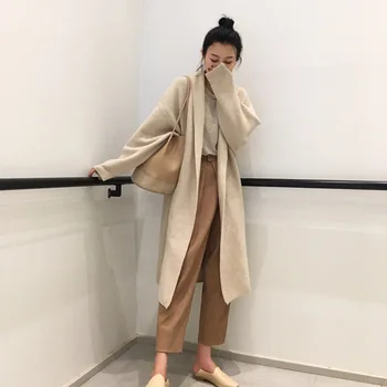 2020 Moda Korejskih Žensk Prevelik Kimono Dolgo Cardigan Pleteni Pulover Cape Vrhovi Femme Tople Puloverje M249