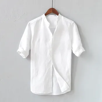 2020 Bombaž Perilo Moških Bele Srajce Poletje Barva Gumb Majica Pol Rokav Korejski Oblačila Mens Majica Camisas Par Hombre F8