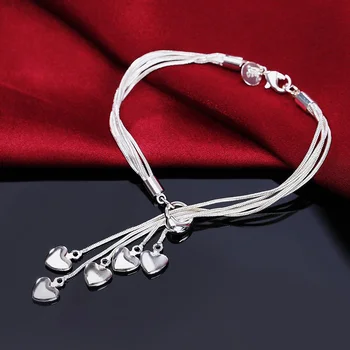Moda 925 Sterling Srebrna Zapestnica Multi-Line Ljubezen Kača Kosti Zapestnica Za & Ženska Nakit Poročno Darilo