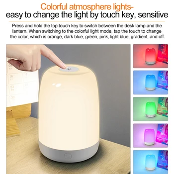LED Polnilna Smart Touch Zatemnitev Noč Svetlobe Inteligentni Pisane Ozračje Svetlobe Postelji Svetilko Z Kljuko
