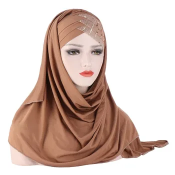 2020 Novo Tiste Bleščice Čelo Križ Muslimanska oblačila Hidžab Šal Pripravljen Nositi Turban Hijabs Islamske Ženske Headscarf Žensko Glavo Obloge