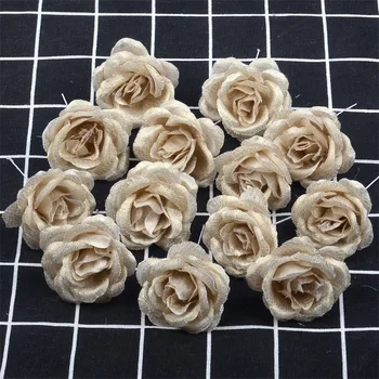 100 kozarcev 4 cm Svile, Zlata Umetno Rose Cvet Glave Dekorativno Cvetje za Poroko Doma Stranka Dekoracijo Mini DIY Ponaredek Cvet Steno