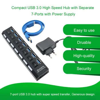 ZVEZDIŠČE USB 3.0 4/7 Vrata Micro USB 3.0 HUB Razdelilnik s Power Adapter USB Hab Visoke Hitrosti 5gbps USB Razdelilnik 3 VOZLIŠČE za PC 2 Leti