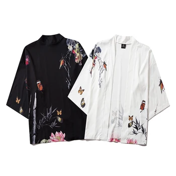 Bebovizi Kitajski Slog Tiskanja Kimono Priložnostne Ženske Jopico Yukata Japonski Harajuku Ulične Moški Črno Tradicijo Azijskih Oblačila
