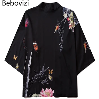 Bebovizi Kitajski Slog Tiskanja Kimono Priložnostne Ženske Jopico Yukata Japonski Harajuku Ulične Moški Črno Tradicijo Azijskih Oblačila