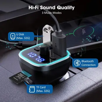 Avto Polnilec FM Oddajnik Avto Bluetooth 5.0 Avto Radio Audio Adapter 6 RGB Pisane Luči MP3 Predvajalnik Podpira prostoročno Klicanje