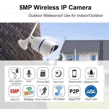 JIENUO 5MP Brezžične IP Kamere Cctv Prostem Nepremočljiva Varnostni Nadzor Ir Noč Wifi HD Audio Home Cam ICSee XMEye