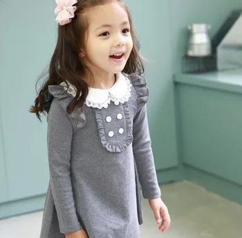 2020 Pomlad Jesen Nov Prihod Bombaž Korejsko Dekle Obleko Lutka Ovratnik, Dolgi Rokavi Priložnostne Mini Obleka Otroška Oblačila Stranka Maturantski Ples