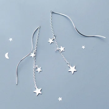 Pentagram Star Visijo Spusti Uhani Za Ženske Dolgo Uho Skladu 925 Sterling Silver Fashion Tassel Eardrop Nakit Darilo