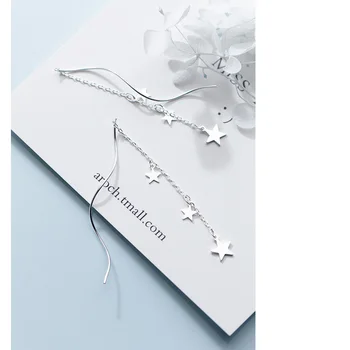 Pentagram Star Visijo Spusti Uhani Za Ženske Dolgo Uho Skladu 925 Sterling Silver Fashion Tassel Eardrop Nakit Darilo