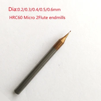 0.2/0.3/0.4/0.5/0.6 mm hrc60 2Flute Karbida Mikro Ravno endmills Spirala Malo Rezkanje CNC Usmerjevalnik bitov