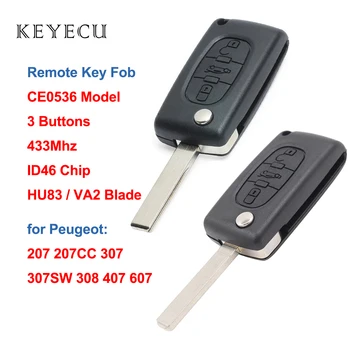 Keyecu CE0536 Model Zamenjava Daljinsko Avto Ključ Fob 3 Gumbi 433MHz z ID46 Čip za Peugeot 207 207CC 307 307SW 308 407 607