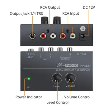 PROZOR Ultra-kompaktno Phono pre-amp Ojačevalnik PP500 Preamplifier s Stopnjo & Nadzor Glasnosti 2 RCA Input & Izhod 1/4