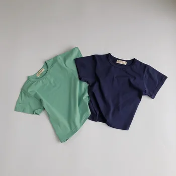 Korejski Slog otroška T-shirt 2020 Poletje Nova Barva Basic majica s kratkimi rokavi za Dečke in Deklice Športna Majica