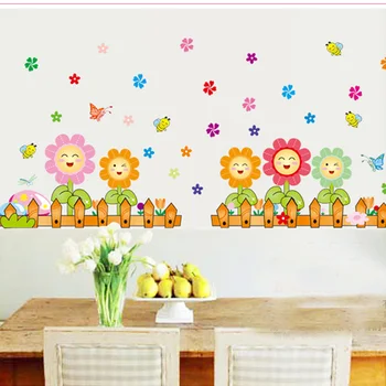 DIY Sončnično rastline metulj Otrok Nursey sobo, Nalepke, Vrtec Dekoracijo Nalepke Spalnica decals ozadje